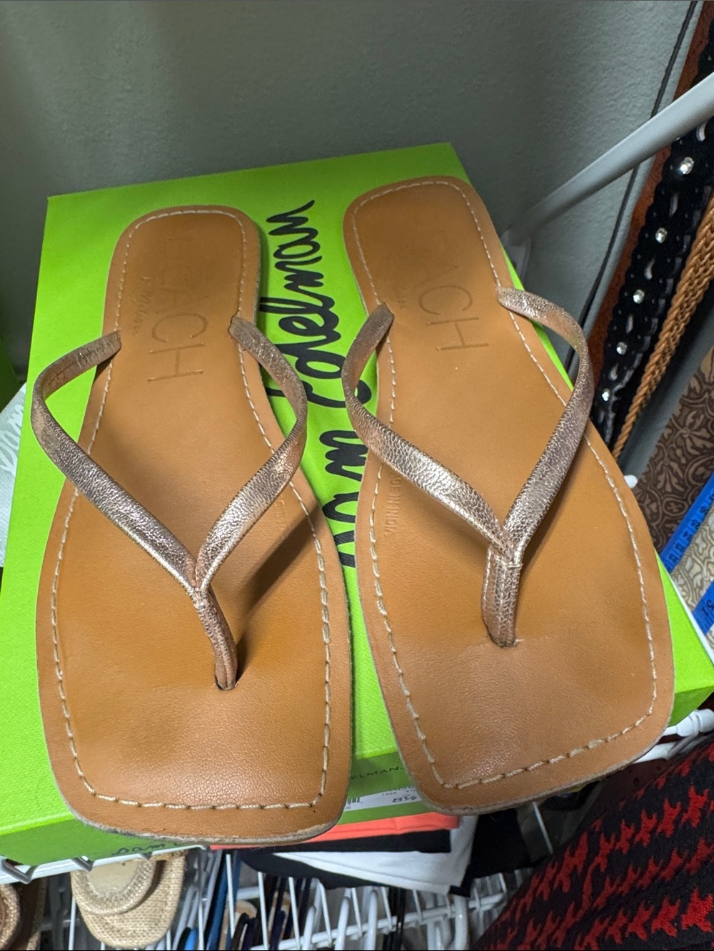 CH Metallic Tan Leather Flip-Flop Sandals